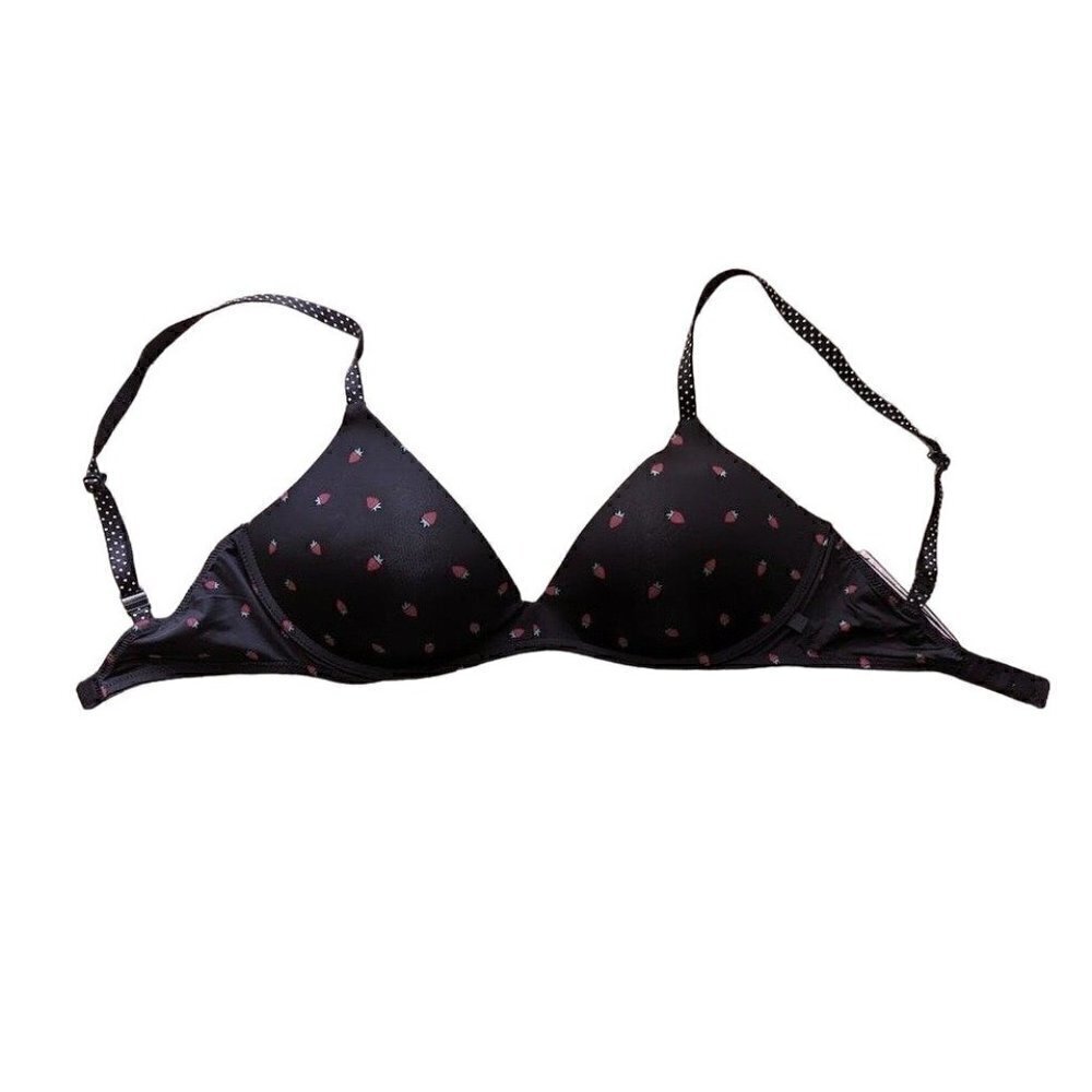 VICTORIA’S SECRET Bra Black Strawberry Sexy Tee Wireless Push-Up Smooth 32D